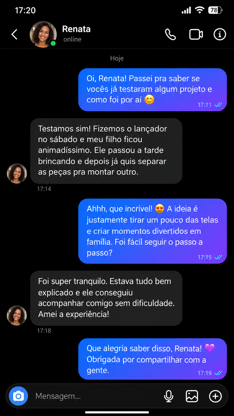 Conversa com Renata: seu filho montou um lançador e acompanhou as instruções com facilidade.